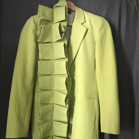MEGAN/RENEE LIME GREEN SIDE RUFFLE BLAZER S-M - Picture 1 of 11